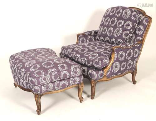 Louis XIV-Style Bergere & Ottoman Aubergine Fabric