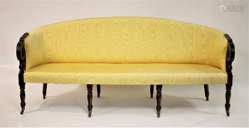 Period Sheraton Mahogany Sofa in Yellow Damask