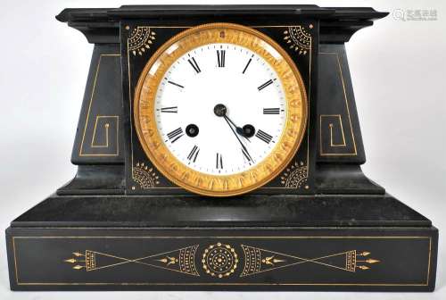 French Japy Freres Black Slate/ Metal Mantle Clock