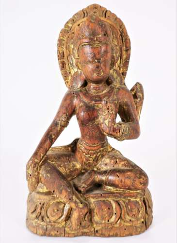 14th- 15th C. Sino-Tibetan Wood Carved Green Tara