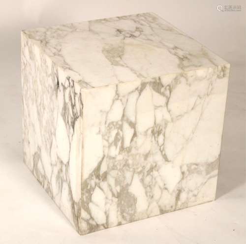 Contemporary White Veined Marble Cube/Table
