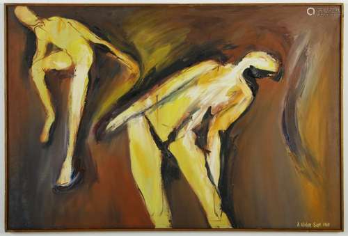 Arnold Weber, Am., Two Yellow Figures, O/C