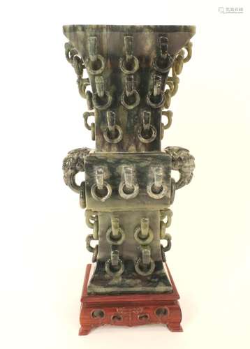 Chinese Spinach Jade Vase, Gu Form