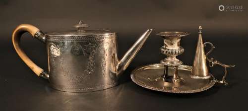 George III Silver Tea Pot and Chamberstick