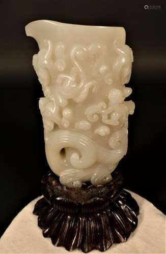 Chinese White Jade Rhyton Cup