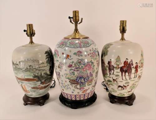 3 Chinese Porcelain Ginger Jars as Lamps
