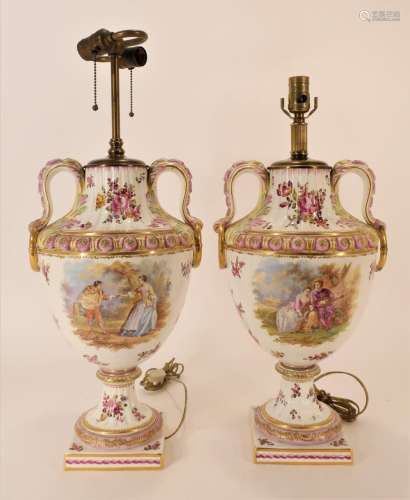 Pr. of Louis XV Style Porcelain Urns as Lamps