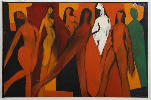 Arnold Weber, Am., Multiple Figures Standing, O/C