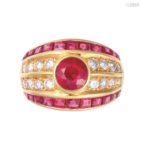 缅甸产 红宝石 钻石 黄金戒指