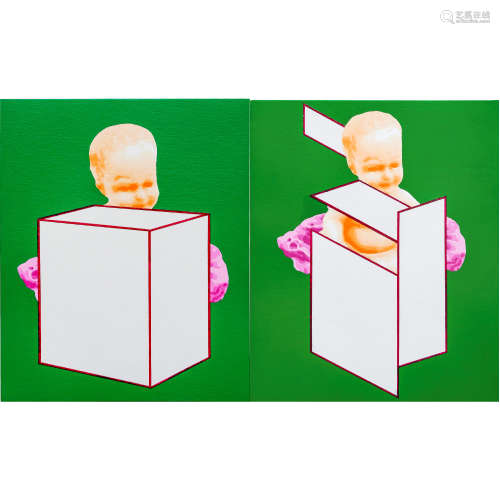 小林浩 2003年作 （1）捉迷藏No.2 （2）拼图 装框 压克力、画布