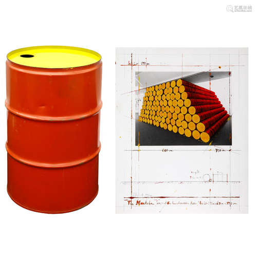 克里斯多 1986 ed.200 马斯塔巴项目 （两件） 装框 （1）汽油桶 （2）丝网印刷、彩色印刷
