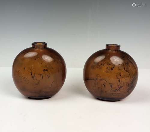 Pair of Inside Painted Glass Snuff Bottles