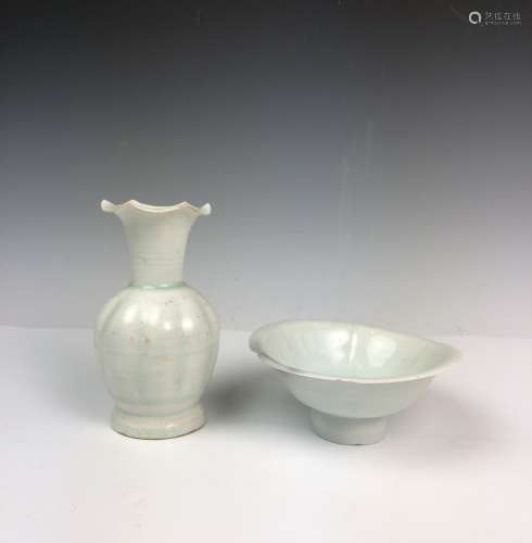 Yin Qing Ware Porcelain Vase and Bowl