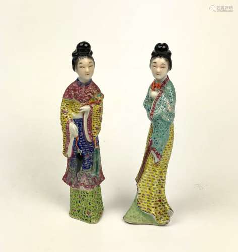 Pair of Painted Porcelain Figures of women