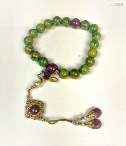 Jadeite Prayer Bead with Tourmaline and Pearl