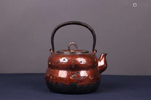 Japanese Lacquered Acid-etched Copper Teapot