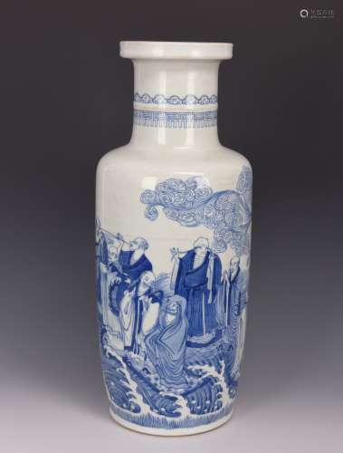 Blue and White Porcelain Rouleau 'Luohan' Vase