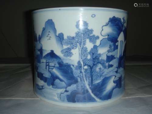 Large Kangxi Blue and White Porcelain Brush Pot