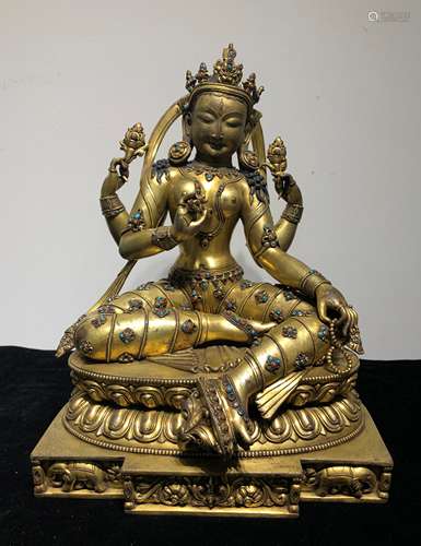 A Turquoise-Inlaid Gilt Bronze Figure of Tara