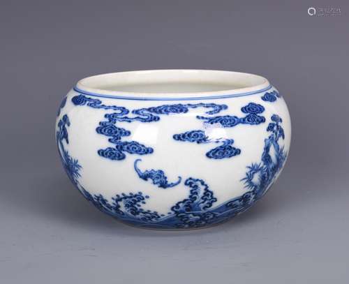 Blue and White Porcelain Bat Bowl with Mark