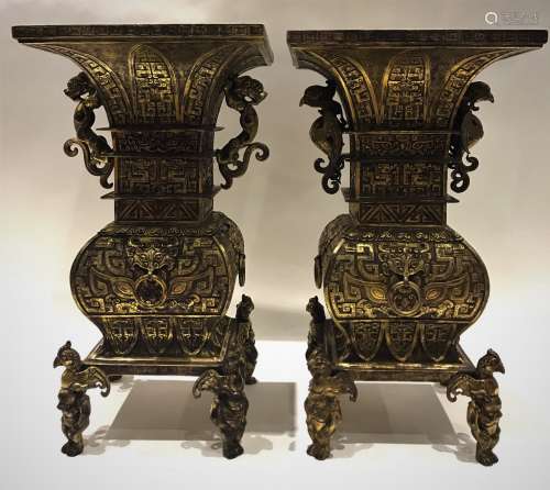 A Pair Of Gilt Bronze Vases
