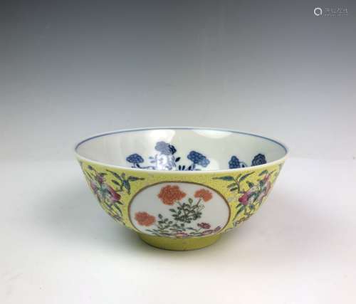 Famille Rose and Blue and White Porcelain Bowl and Mark