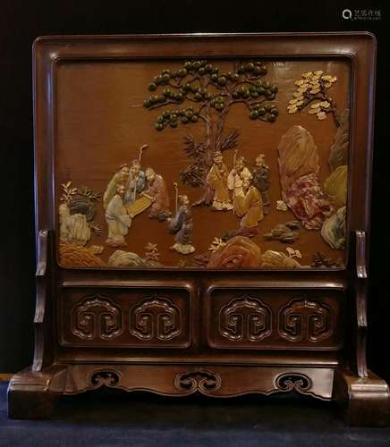 Large Table Screen with Hard Stone Inlay