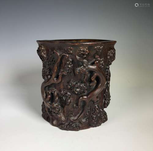 A Finely Carved Agarwood Brushpot