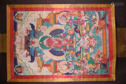 Large Tibetan Thanka With Silk Mountings