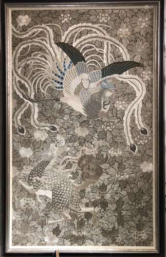 Large Silk Embroidered Panel in Frame