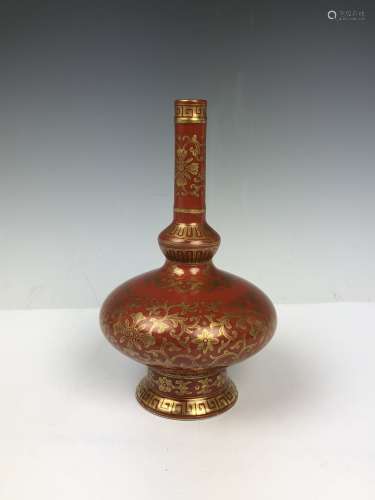 Coral Red Glazed and Gilt  Porcelain Vase