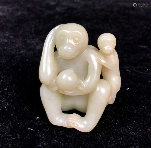 Carved White Jade Monkey