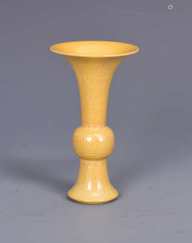 Yellow Glazed  Porcelain Vase with Mark
