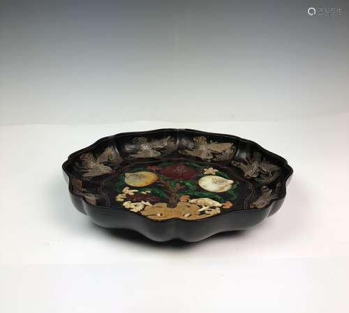 Lacquered Plate with Hard Stone Inlay