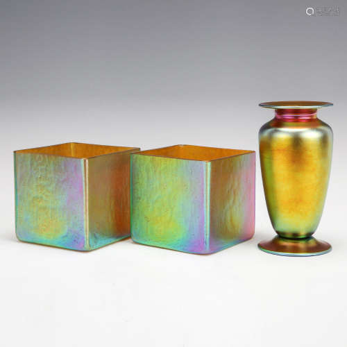 彩虹玻璃花瓶&其他 （三件）