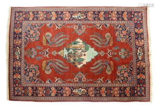 PERSIAN HAND-TIED PICTORIAL KASHAN RUG 6'8