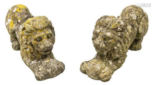 (2) ENGLISH CAST STONE LION STATUES