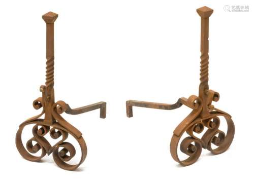 (2) CONTINENTAL SPIRALED HEART IRON ANDIRONS