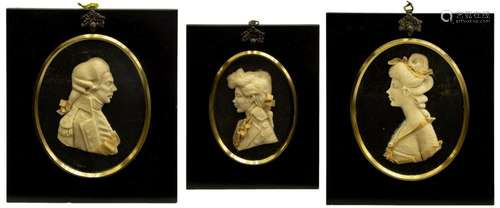 (3) FRAMED MINIATURE WAX PORTRAITS, LESLIE RAY