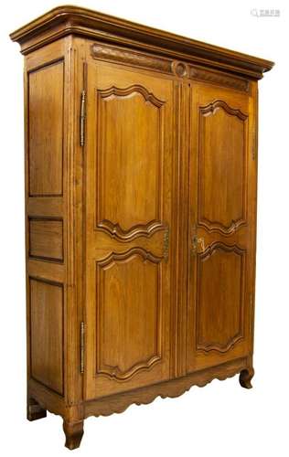 FRENCH LOUIS XV STYLE OAK DOUBLE DOOR ARMOIRE