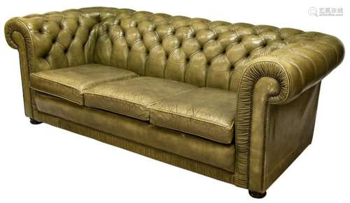 ENGLISH CHESTERFIELD STYLE GREEN BUTTONED SOFA