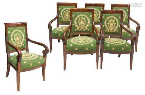 (6) FRENCH EMPIRE STYLE TAPESTRY ARM CHAIRS