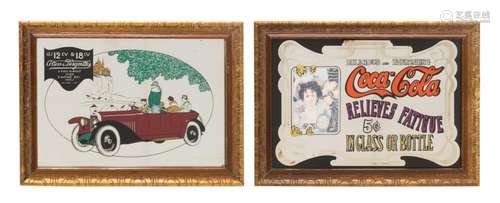 (2) VINTAGE FRAMED PUB MIRRORS, COCA-COLA & AUTO