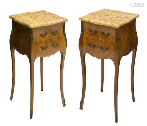 (2) FRENCH LOUIS XV STYLE MARBLE TOP NIGHTSTANDS