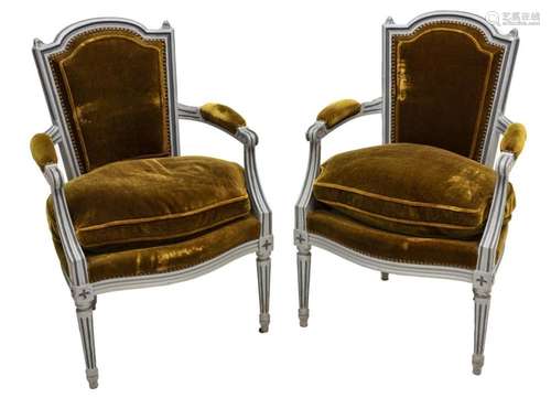 (PAIR) FRENCH LOUIS XVI STYLE MOHAIR ARMCHAIRS