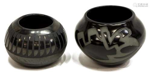 (2) BLACK ON BLACK PUEBLO POTTERY, ANITA PINO