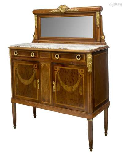 FRENCH LOUIS XVI STYLE MARQUETRY MARBLE TOP SERVER