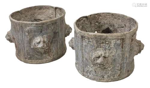 (2) ENGLISH 18THC. LION MASK LEAD PLANTERS