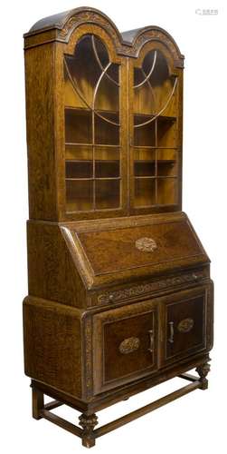 ENGLISH ART DECO OAK SECRETARY BOOKCASE