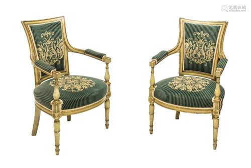 (PAIR) FRENCH LOUIS XVI STYLE BEECH ARMCHAIRS